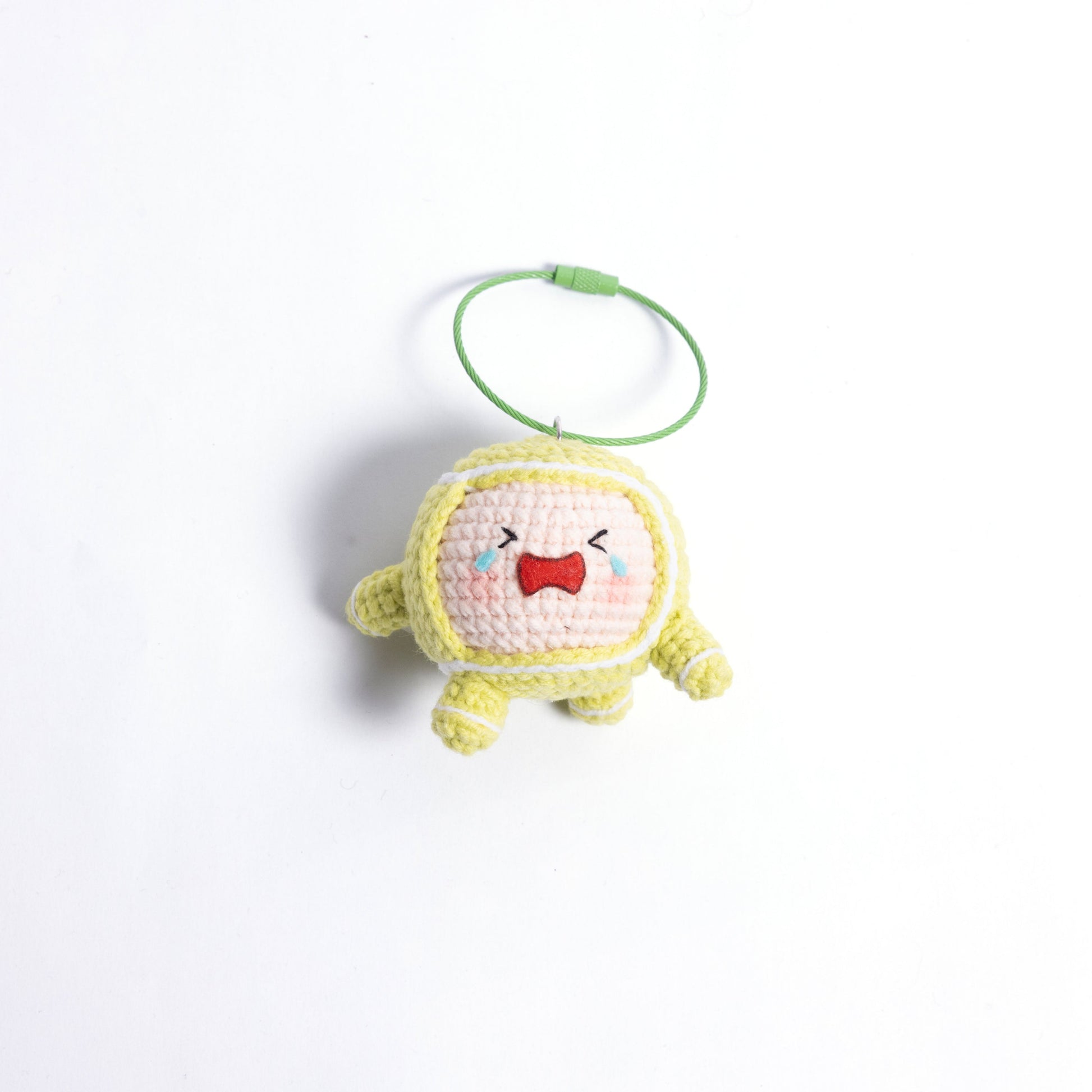 Crochet Tennis Ball Keychain with Smiling Face