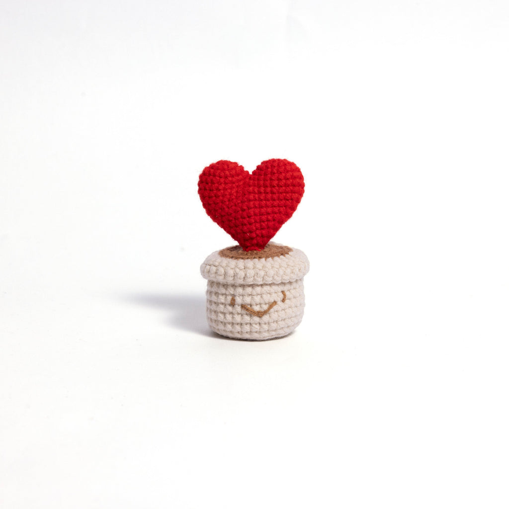 Hand Crocheted Heart Roses with Pot