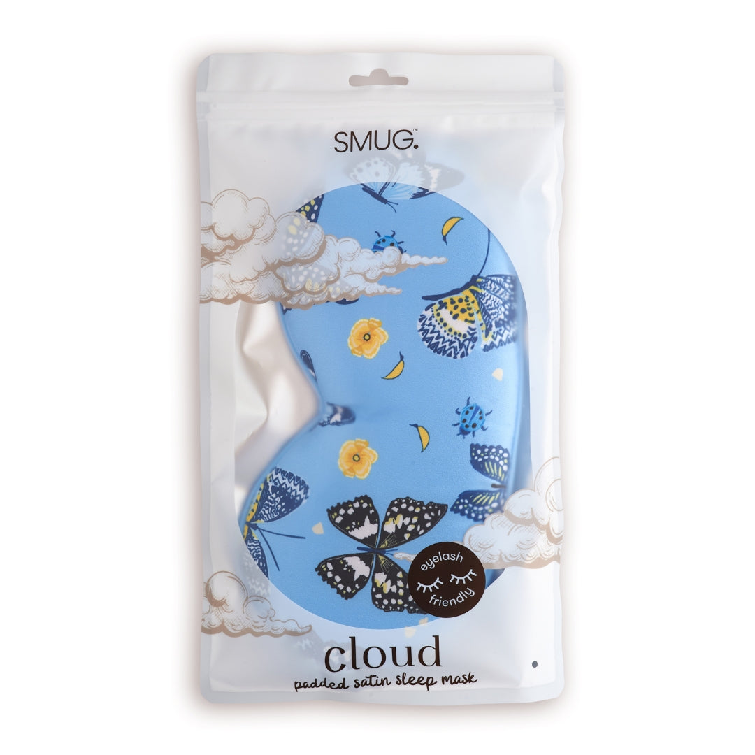 Cloud Padded Satin Sleep Mask in Butterflies Print