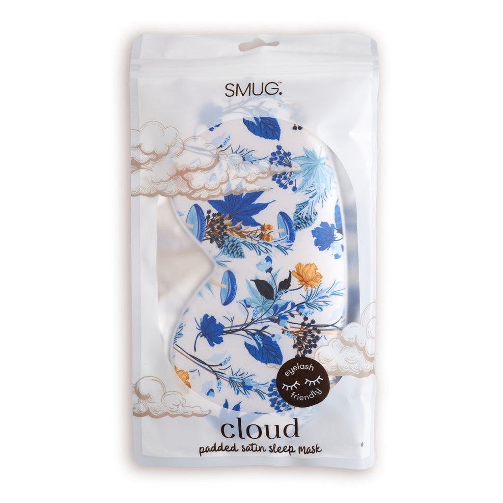 Cloud Padded Satin Sleep Mask in Cornflower Print