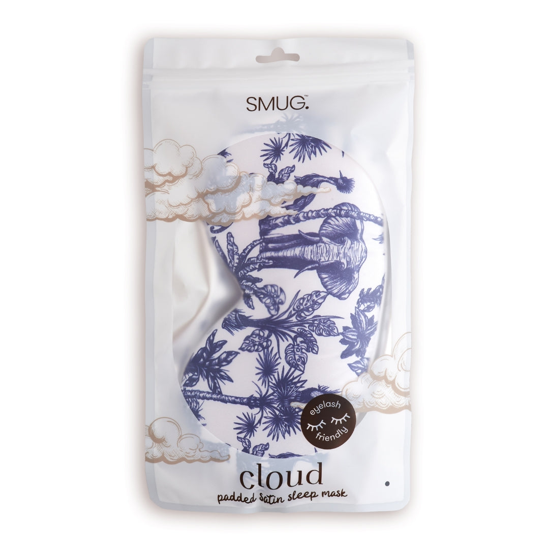 Cloud Padded Satin Sleep Mask in Elephant Print