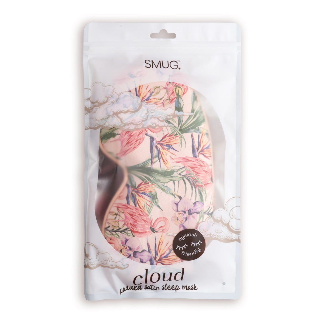 Cloud Padded Satin Sleep Mask in Flamingo Paradise Print