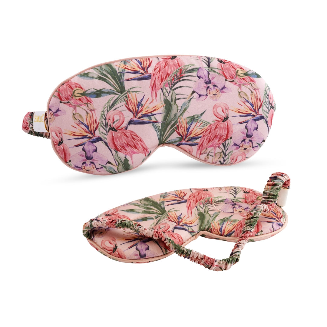 Cloud Padded Satin Sleep Mask in Flamingo Paradise Print