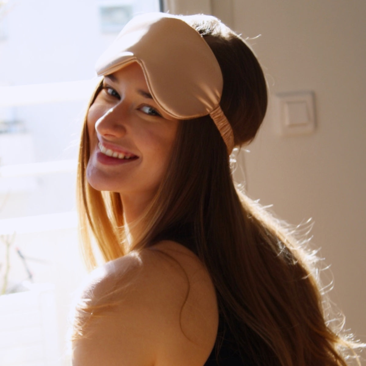 Cloud Padded Satin Sleep Mask in Caramel