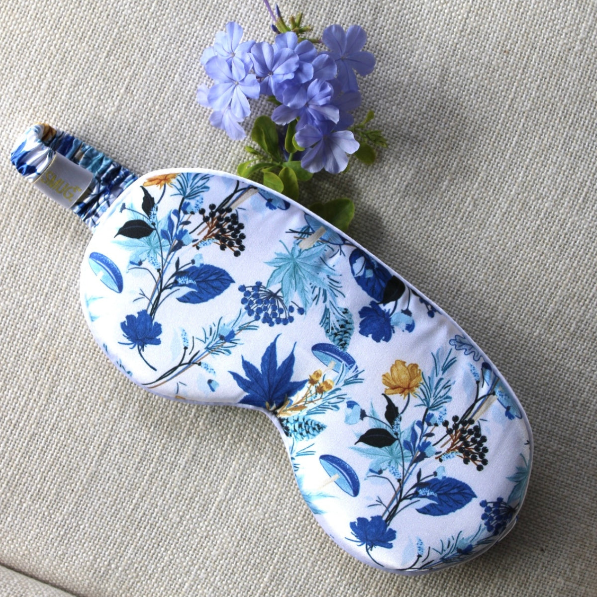Cloud Padded Satin Sleep Mask in Cornflower Print