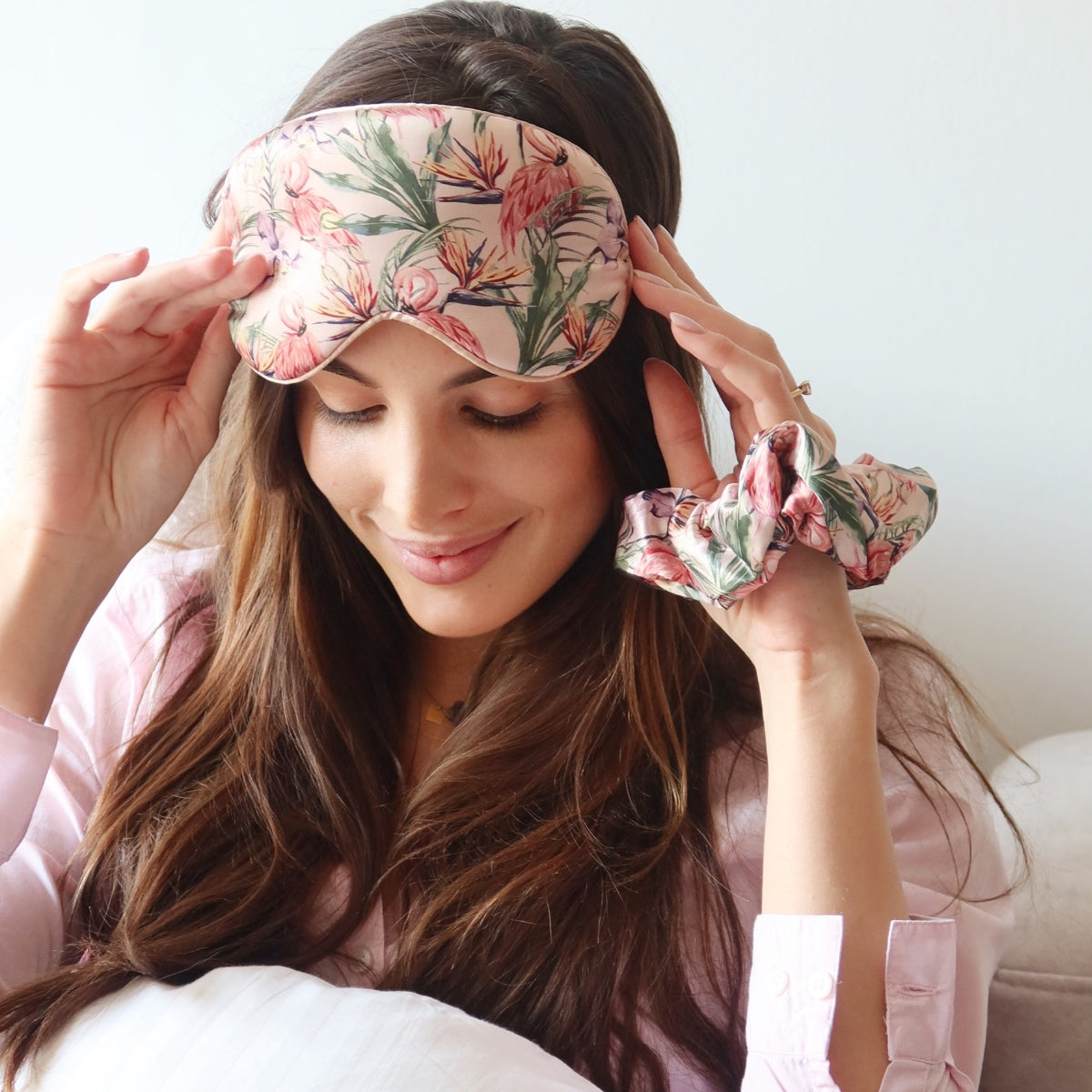 Cloud Padded Satin Sleep Mask in Flamingo Paradise Print