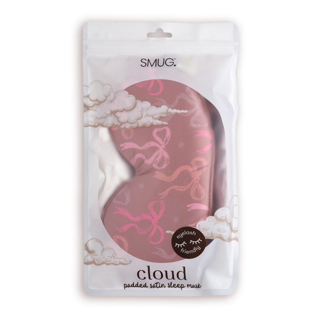 Cloud Padded Satin Sleep Mask in Mocha Bows Print