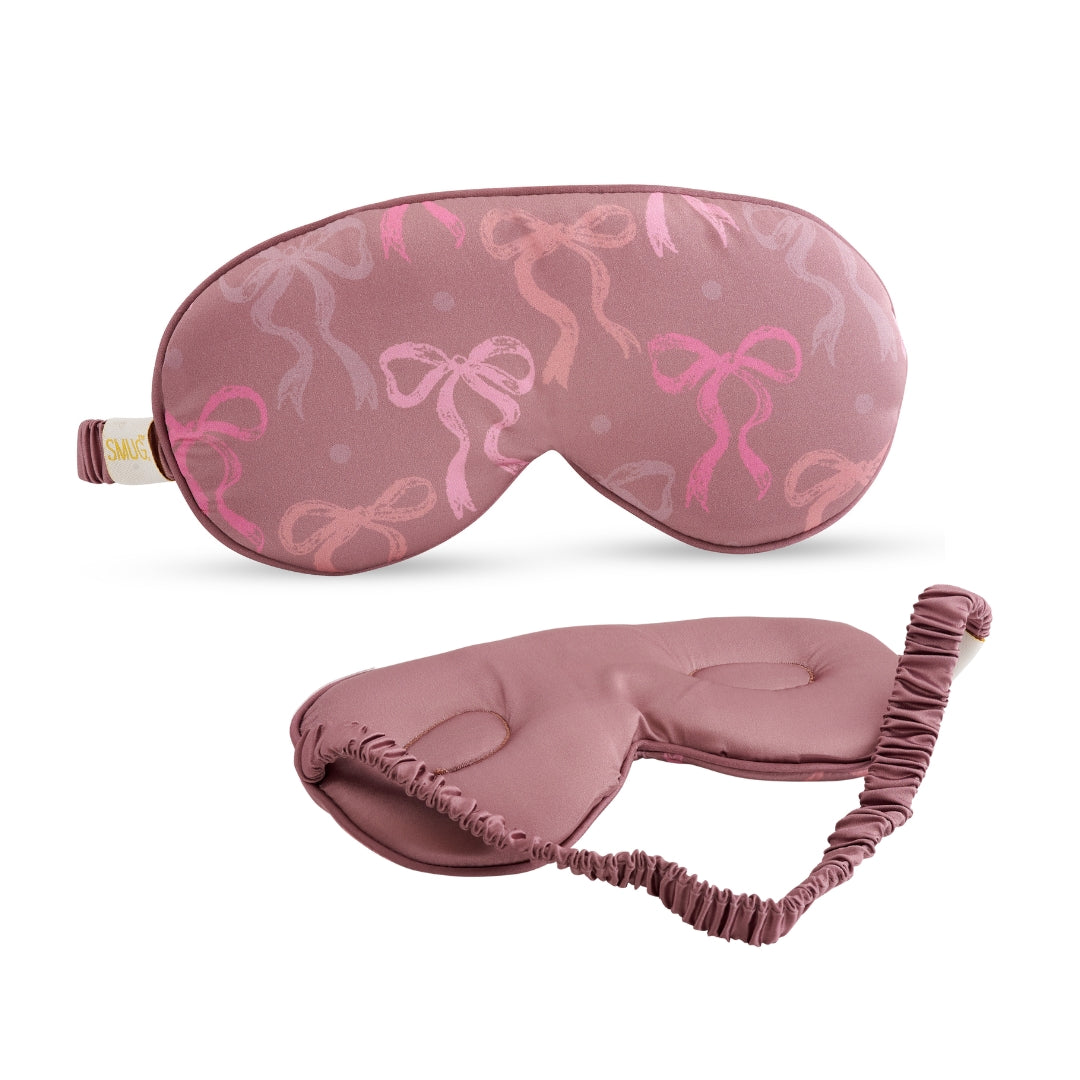Cloud Padded Satin Sleep Mask in Mocha Bows Print