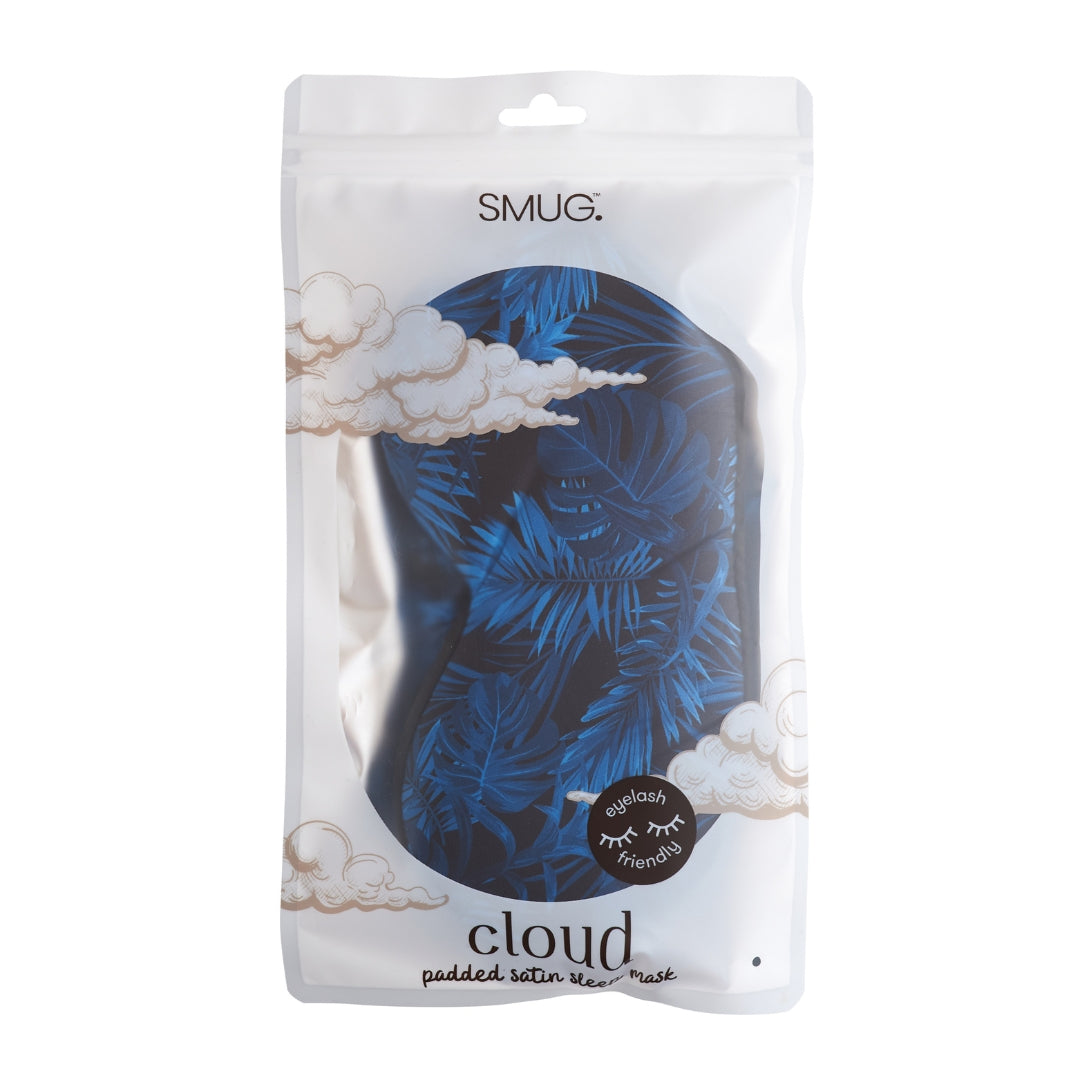 Cloud Padded Satin Sleep Mask in Palm Noir Print