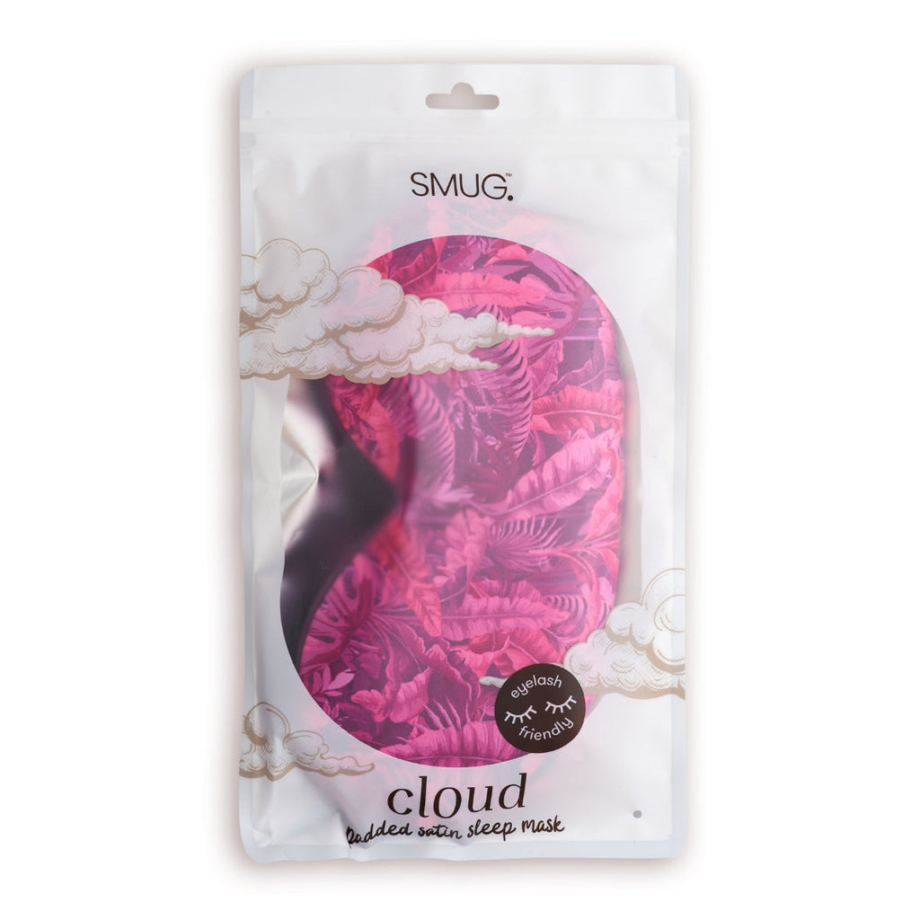 Cloud Padded Satin Sleep Mask in Pink Fern Print
