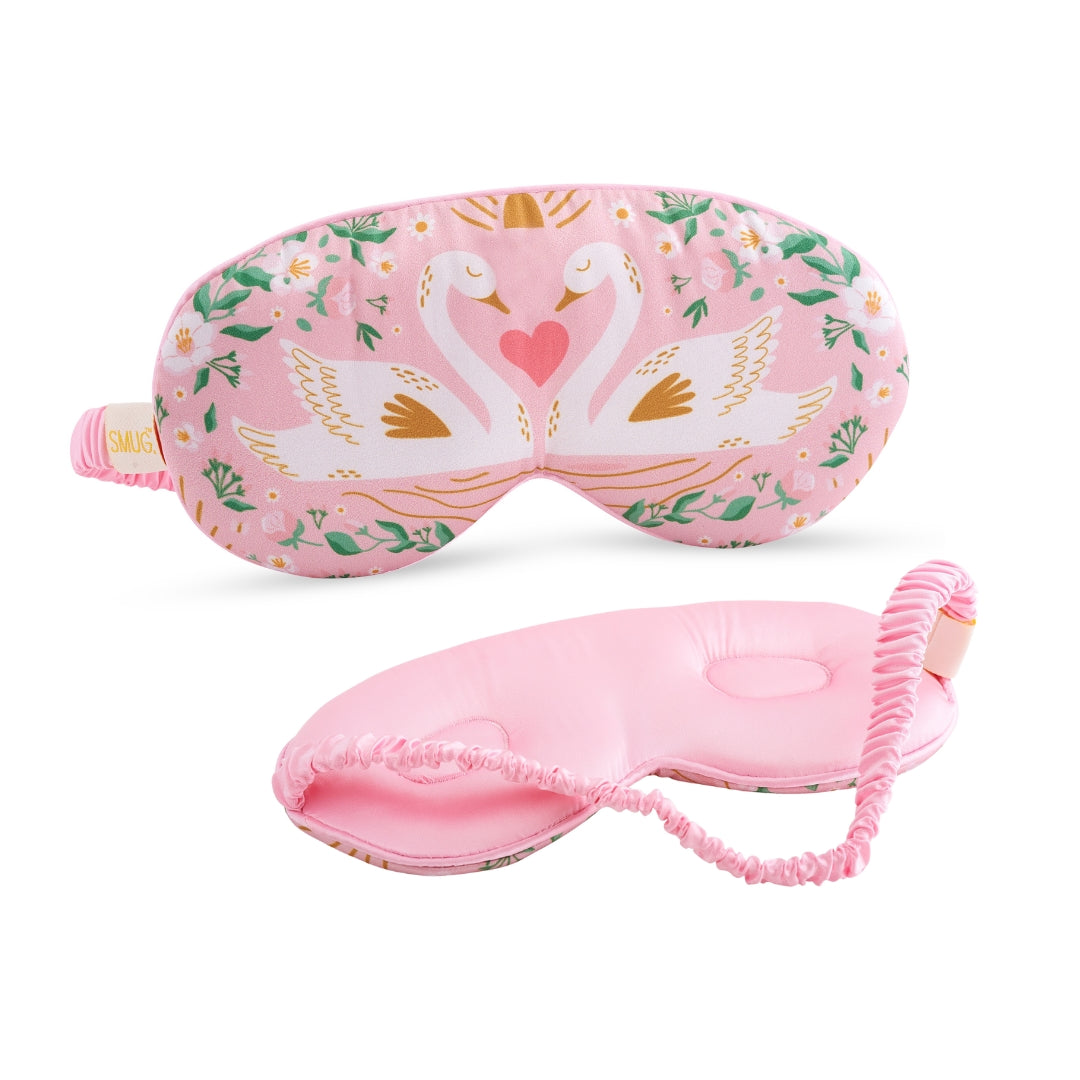 Cloud Padded Satin Sleep Mask with Swans Print