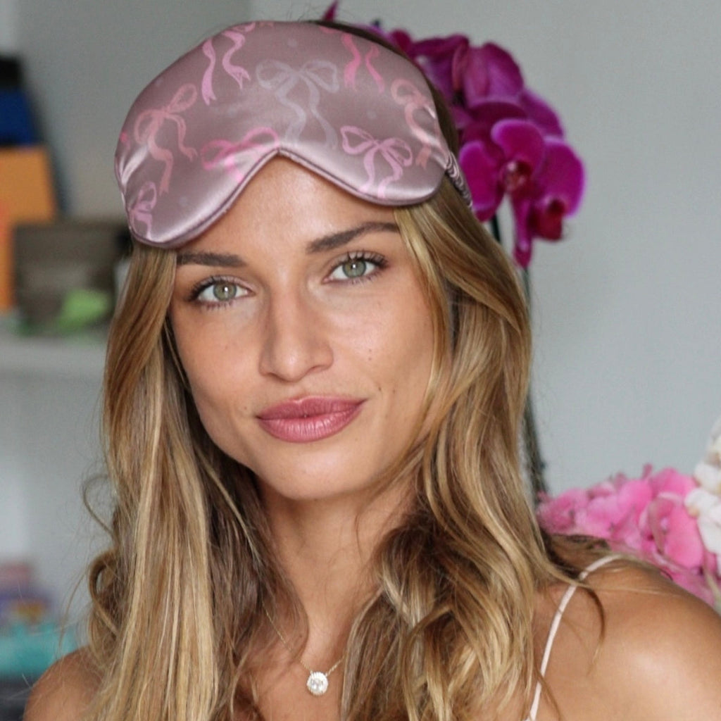 Cloud Padded Satin Sleep Mask in Mocha Bows Print