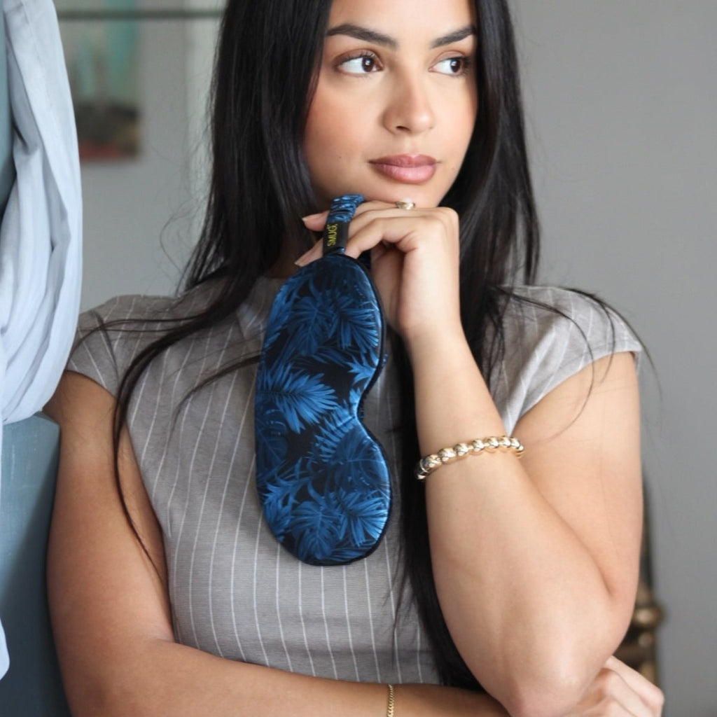 Cloud Padded Satin Sleep Mask in Palm Noir Print