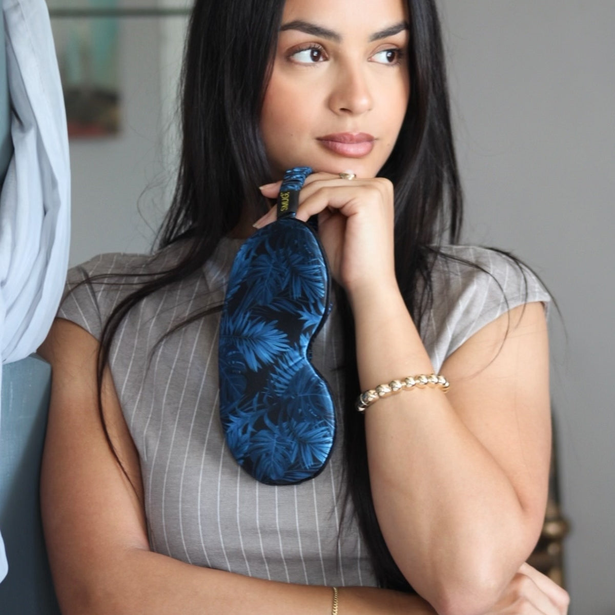 Cloud Padded Satin Sleep Mask in Palm Noir Print