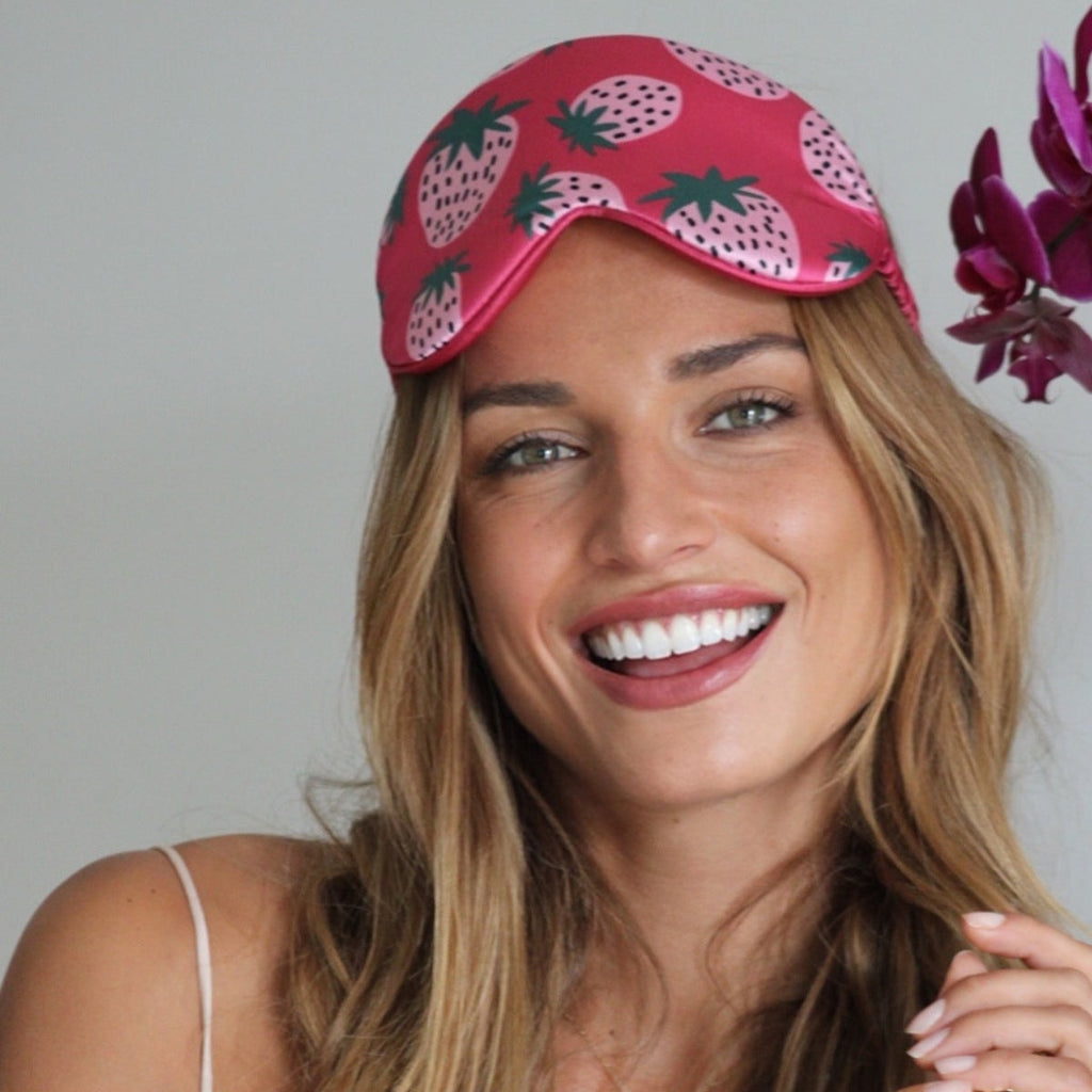 Cloud Padded Satin Sleep Mask in Strawberry Dreams Print