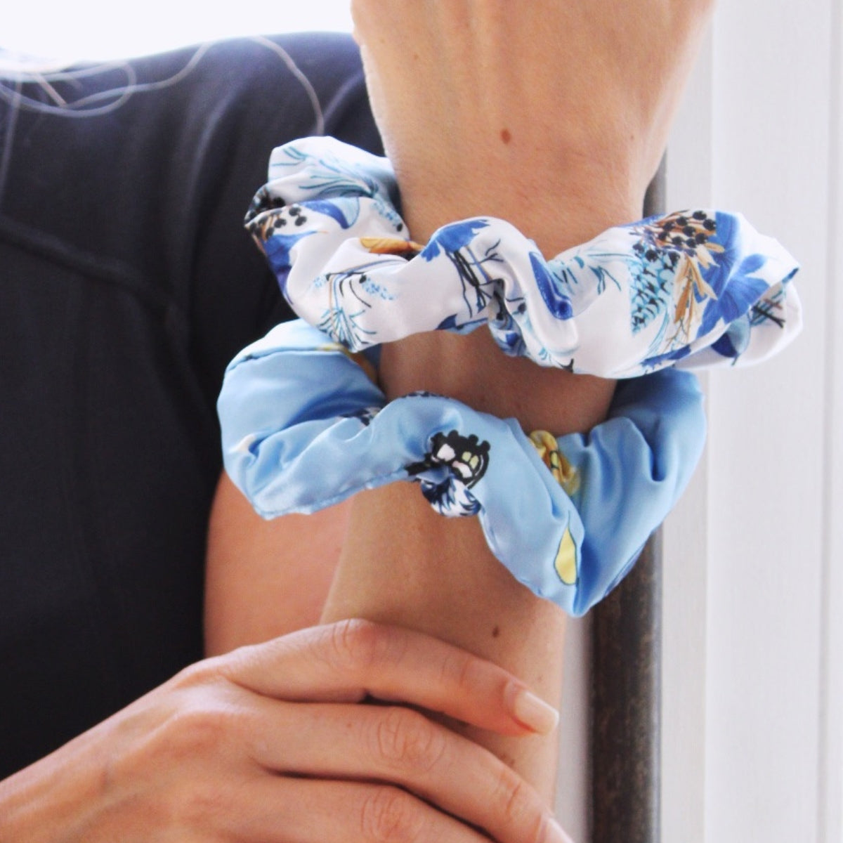 Cloud Satin Hair Scrunchie Set of 3 Cornflower Butterflies