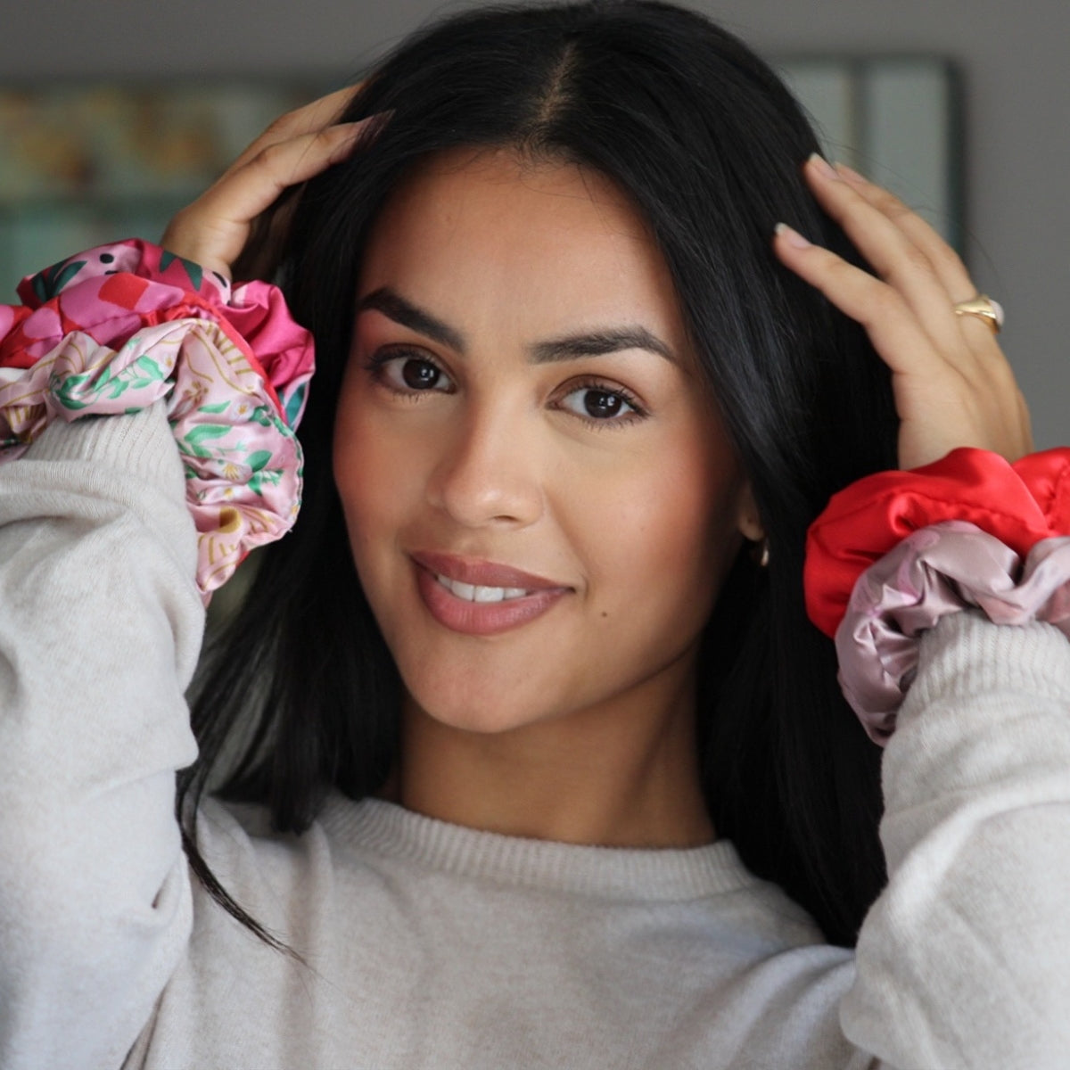 Strawberry Leopard Cloud Satin Hair Scrunchie Set of 3