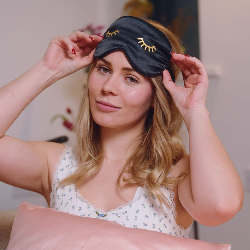 Black Satin Sleep Mask with Wink Print