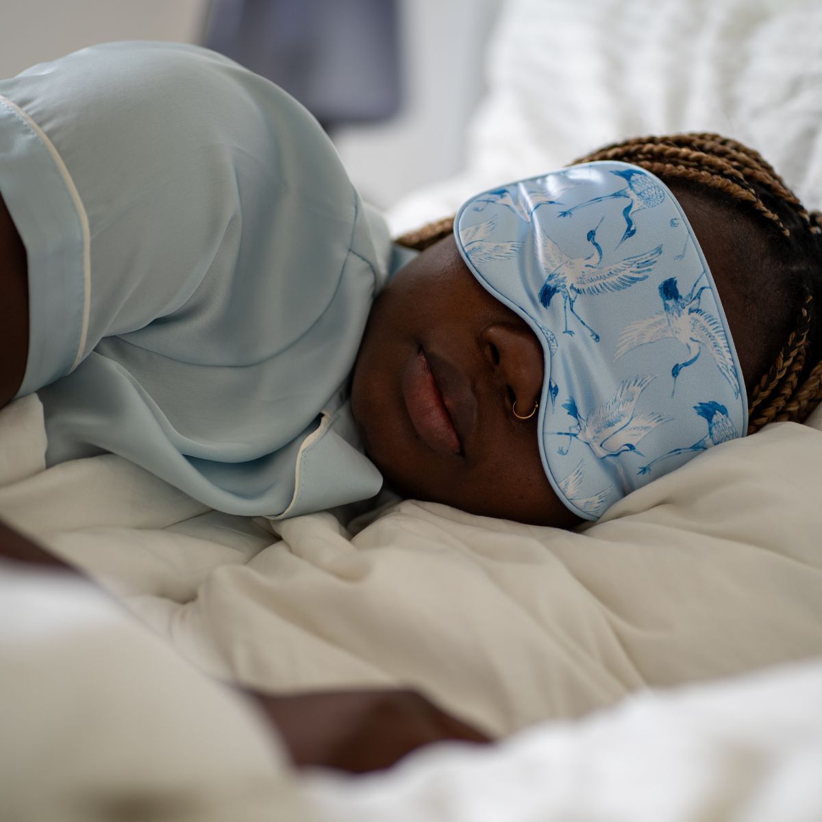 Satin Sleep Mask in Cranes Print