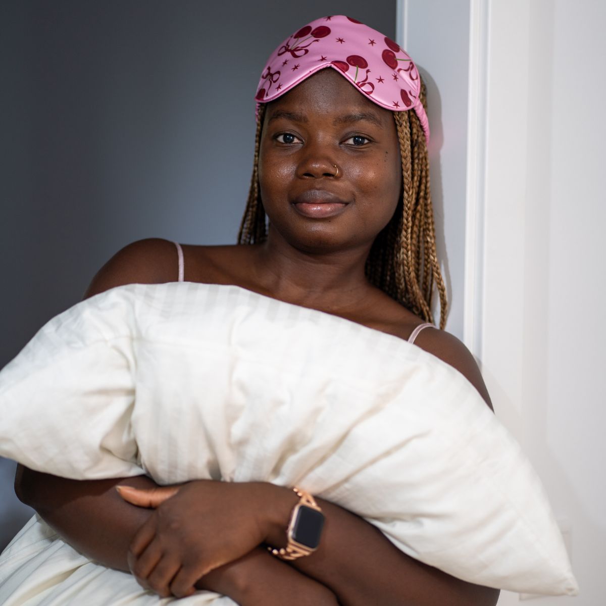 Satin Sleep Mask in Pink Cherries Print