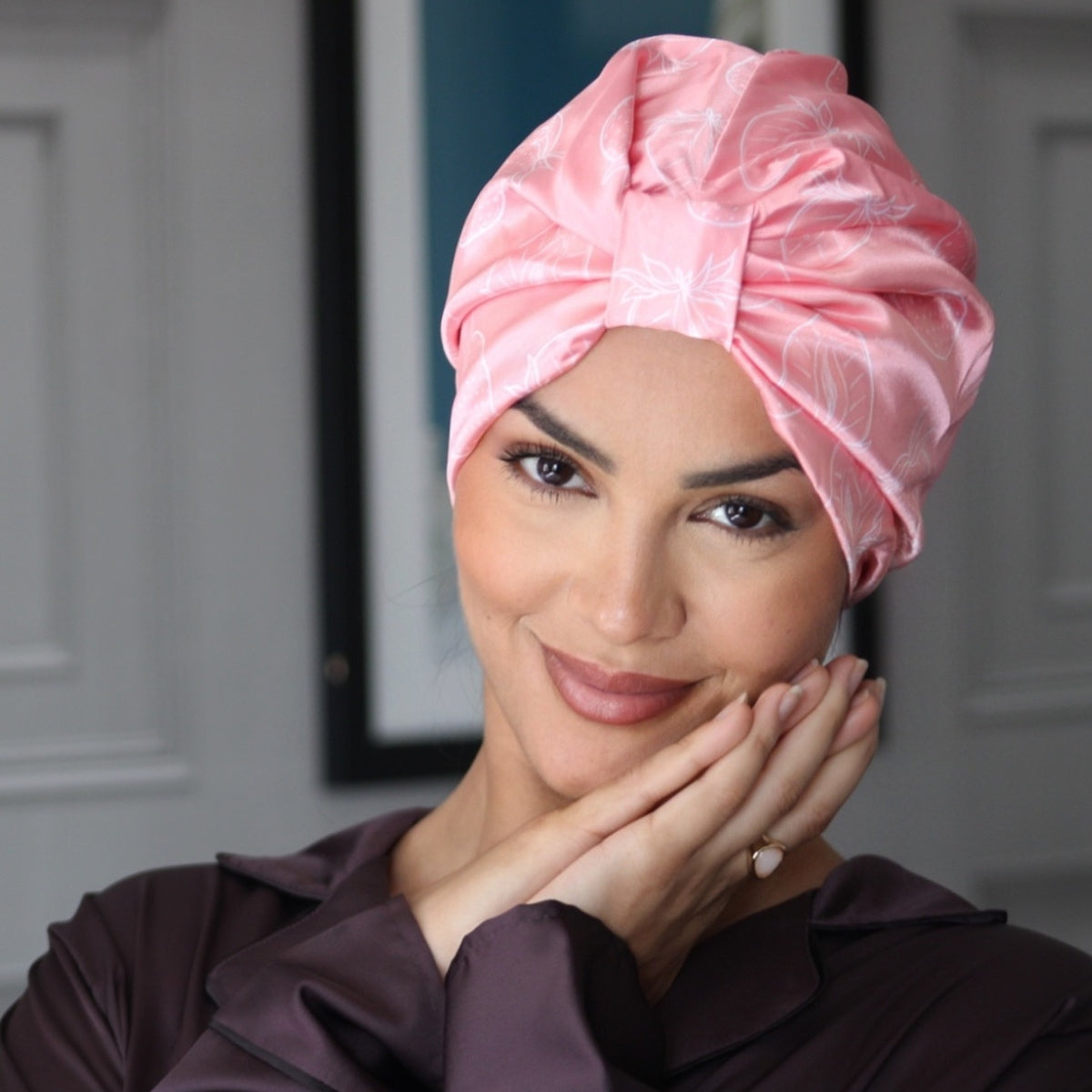 Satin Sleep Turban in Strawberry Surprise