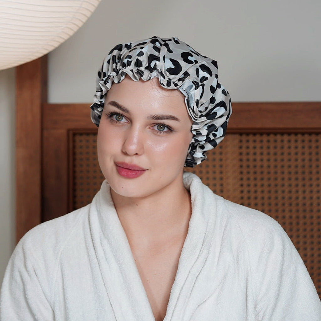 Grey Leopard Print Shower Cap