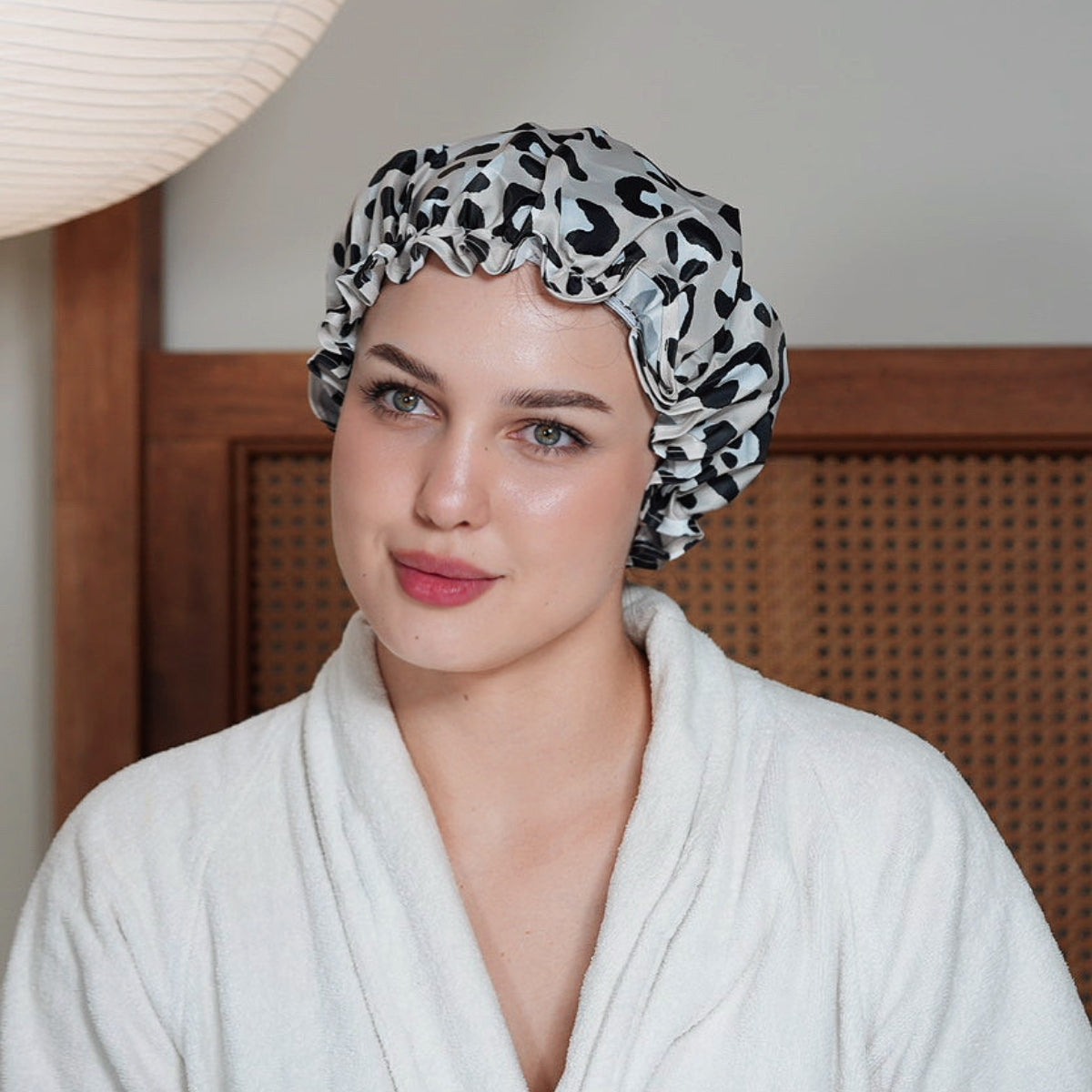 Grey Leopard Print Shower Cap
