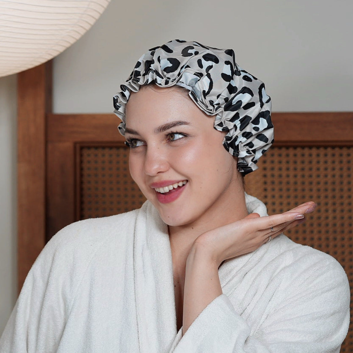 Grey Leopard Print Shower Cap
