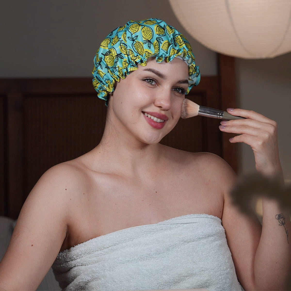 Lemon Print Shower Cap