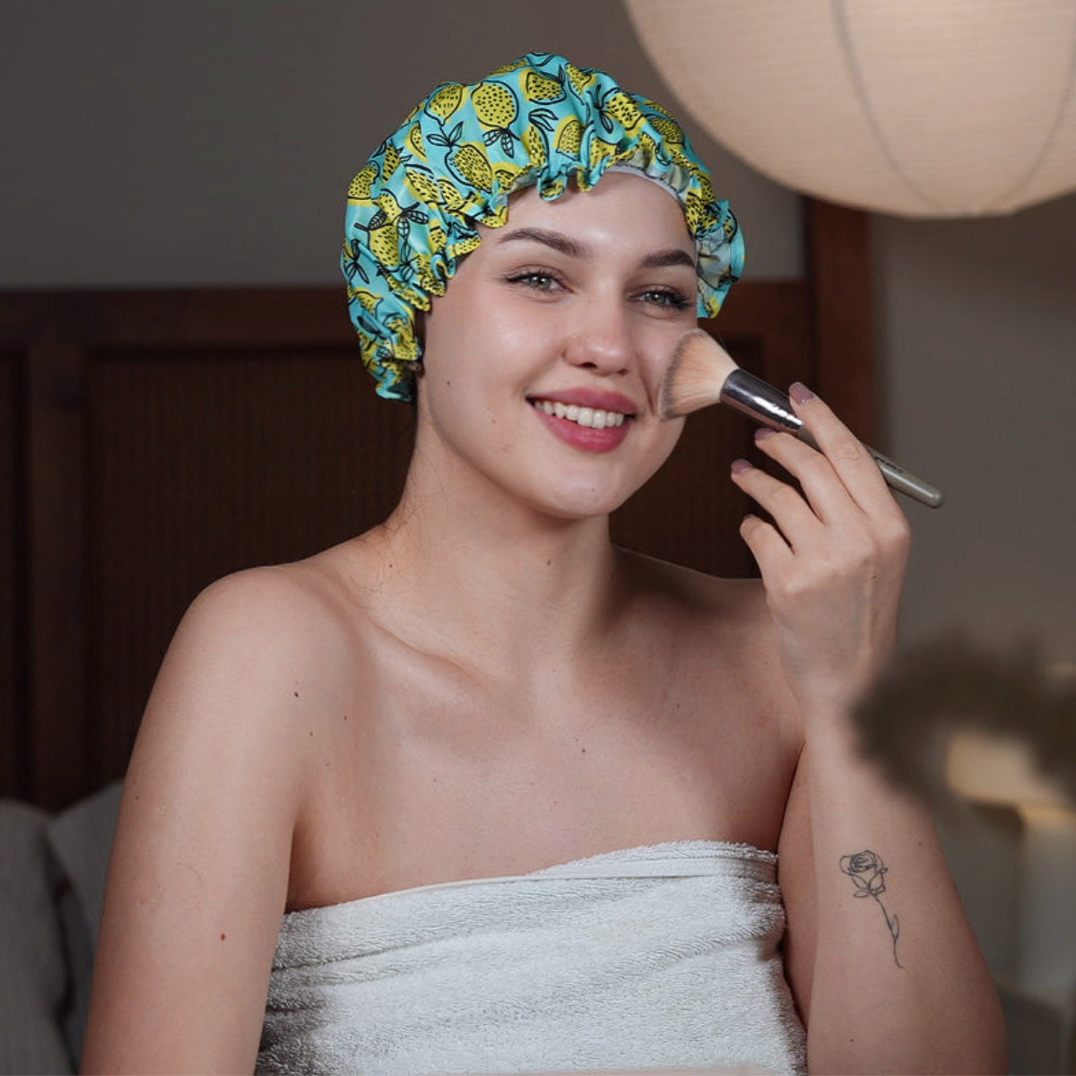 Lemon Print Shower Cap