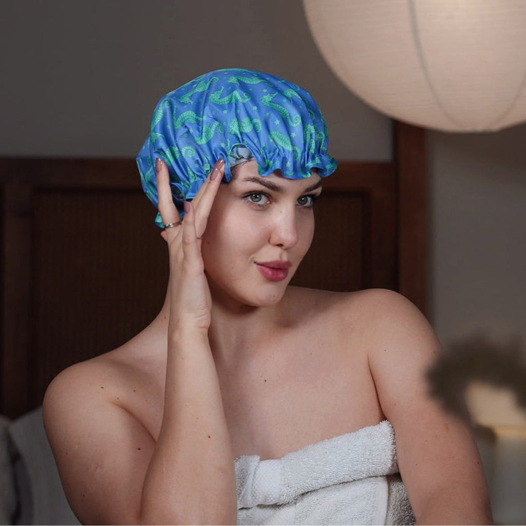 Seahorse Print Shower Cap