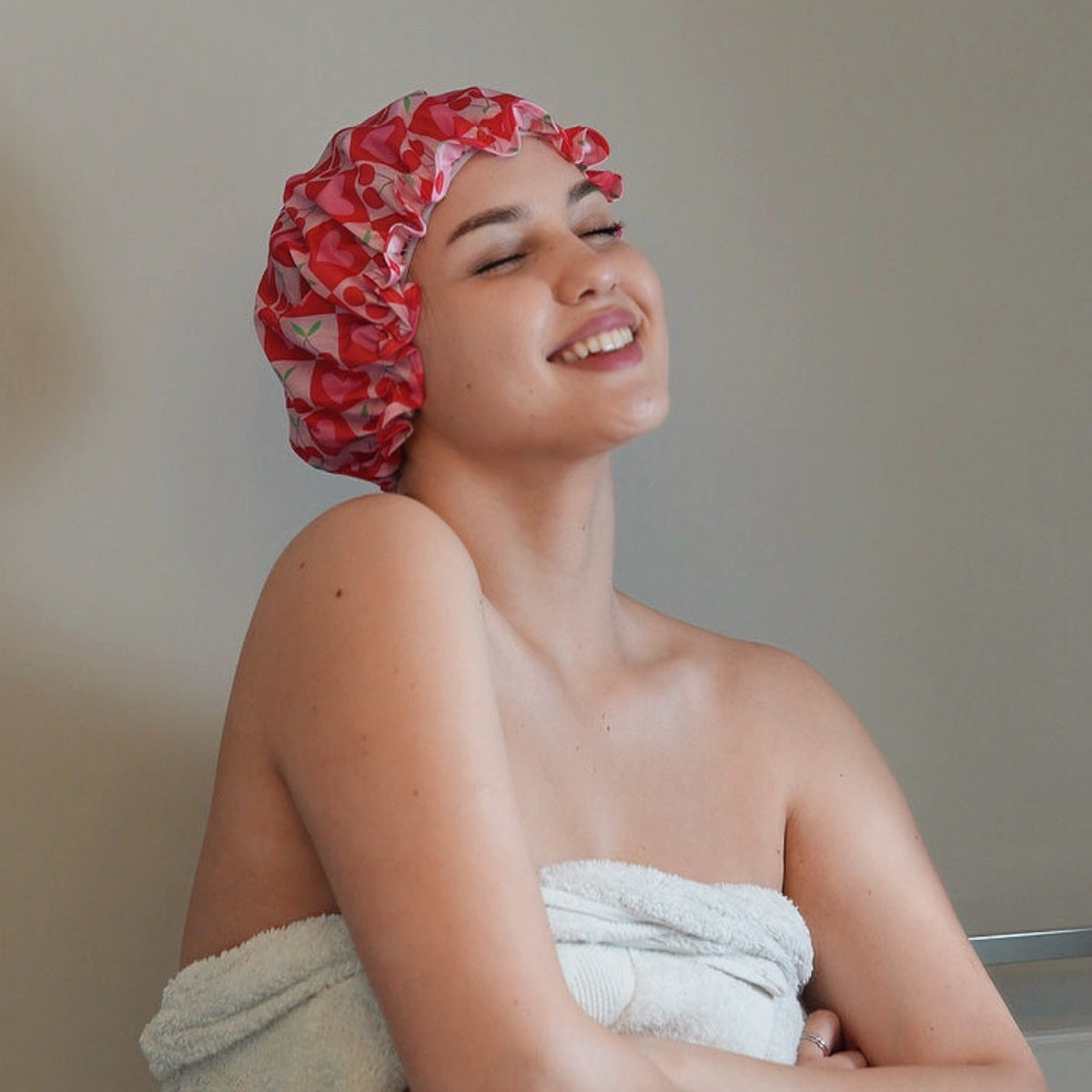 Strawberry Print Shower Cap