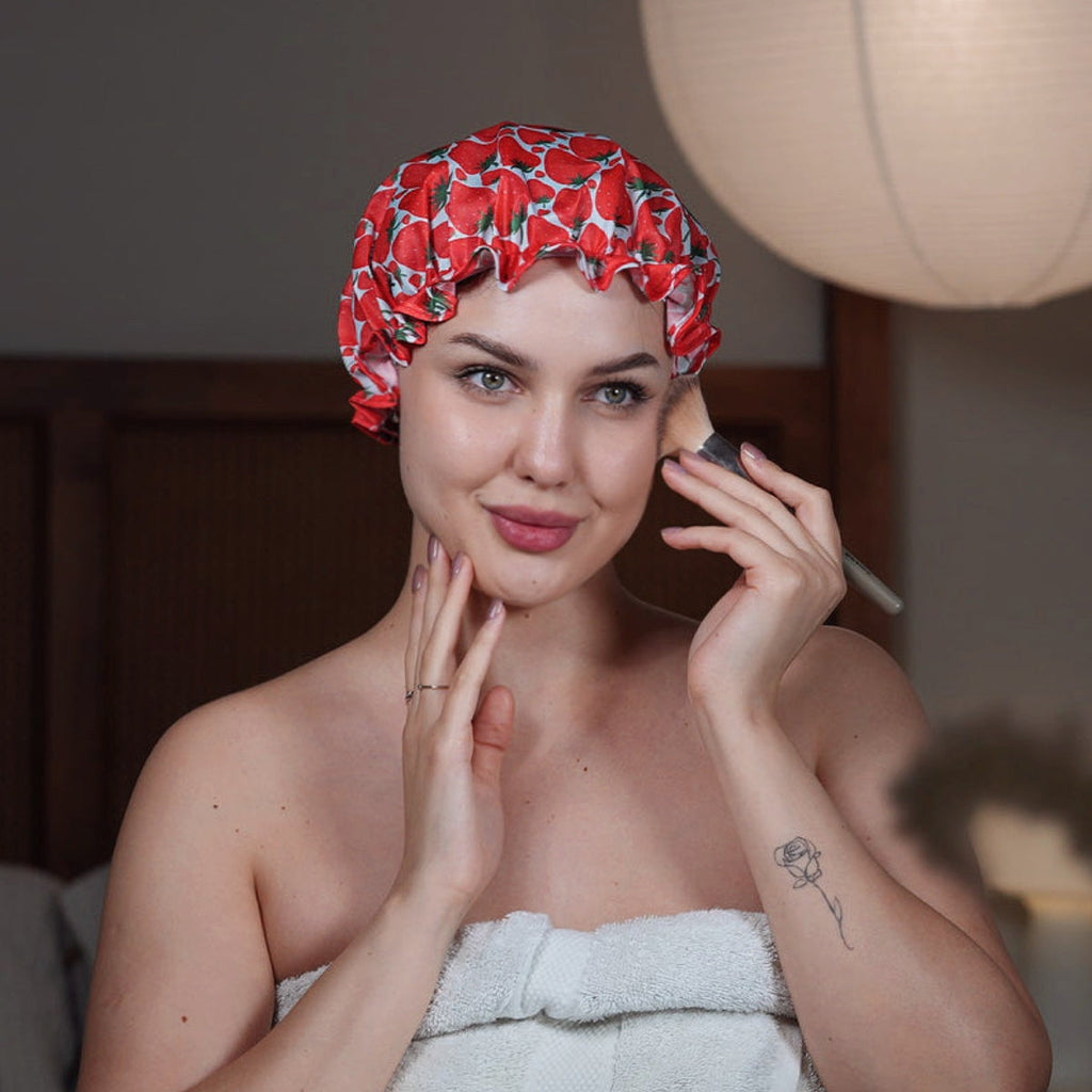 Strawberry Print Shower Cap