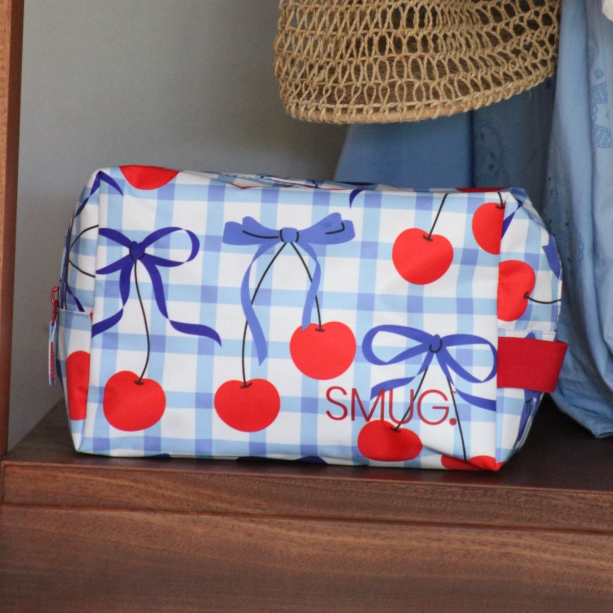 Blue Cherries Print Wash Bag