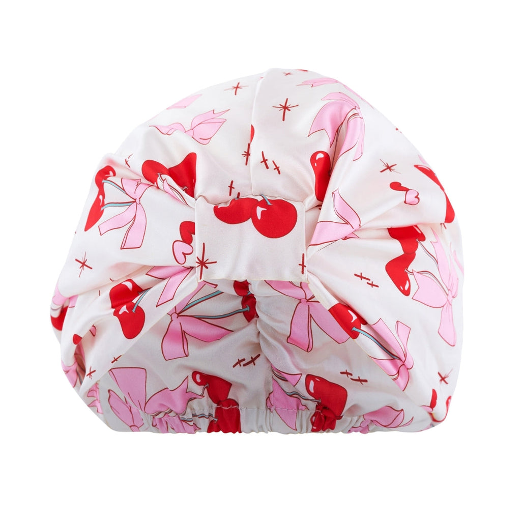 Satin Sleep Turban in Cherry Bows