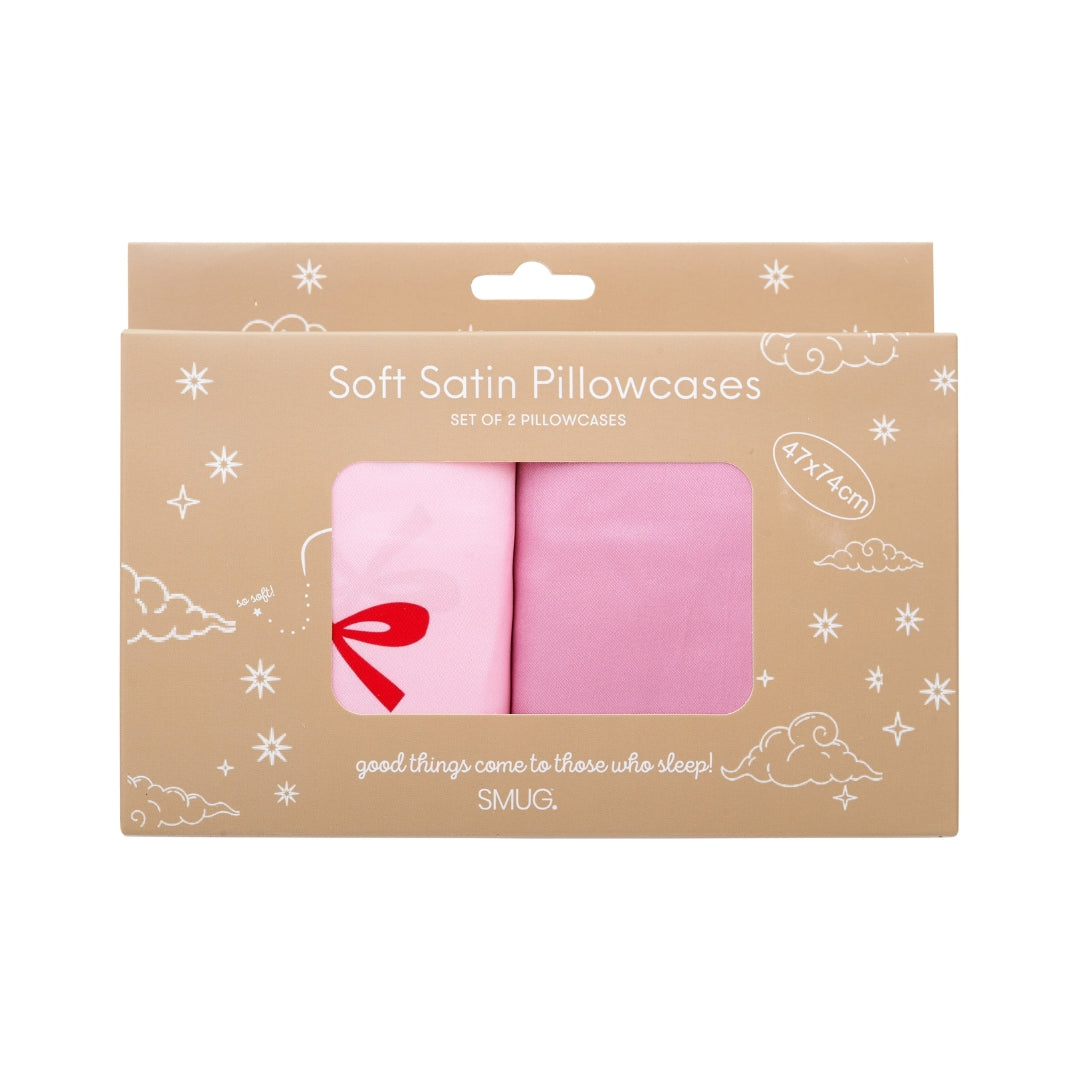 Soft Satin Pillowcase Set with Red Bows