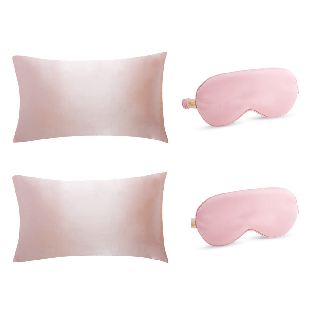 Pink Satin Pillowcases and Sleep Masks Set