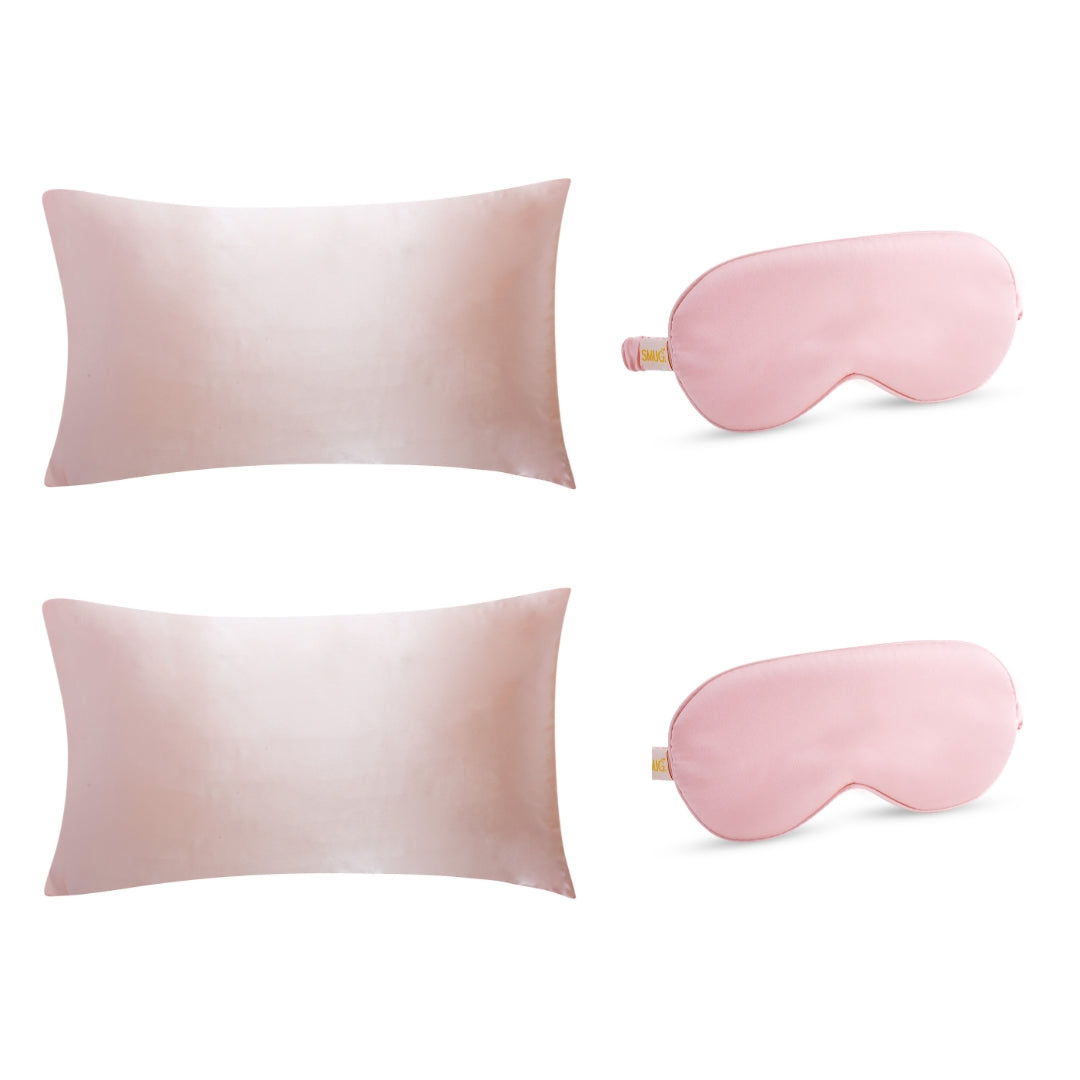 Pink Satin Pillowcases and Sleep Masks Set