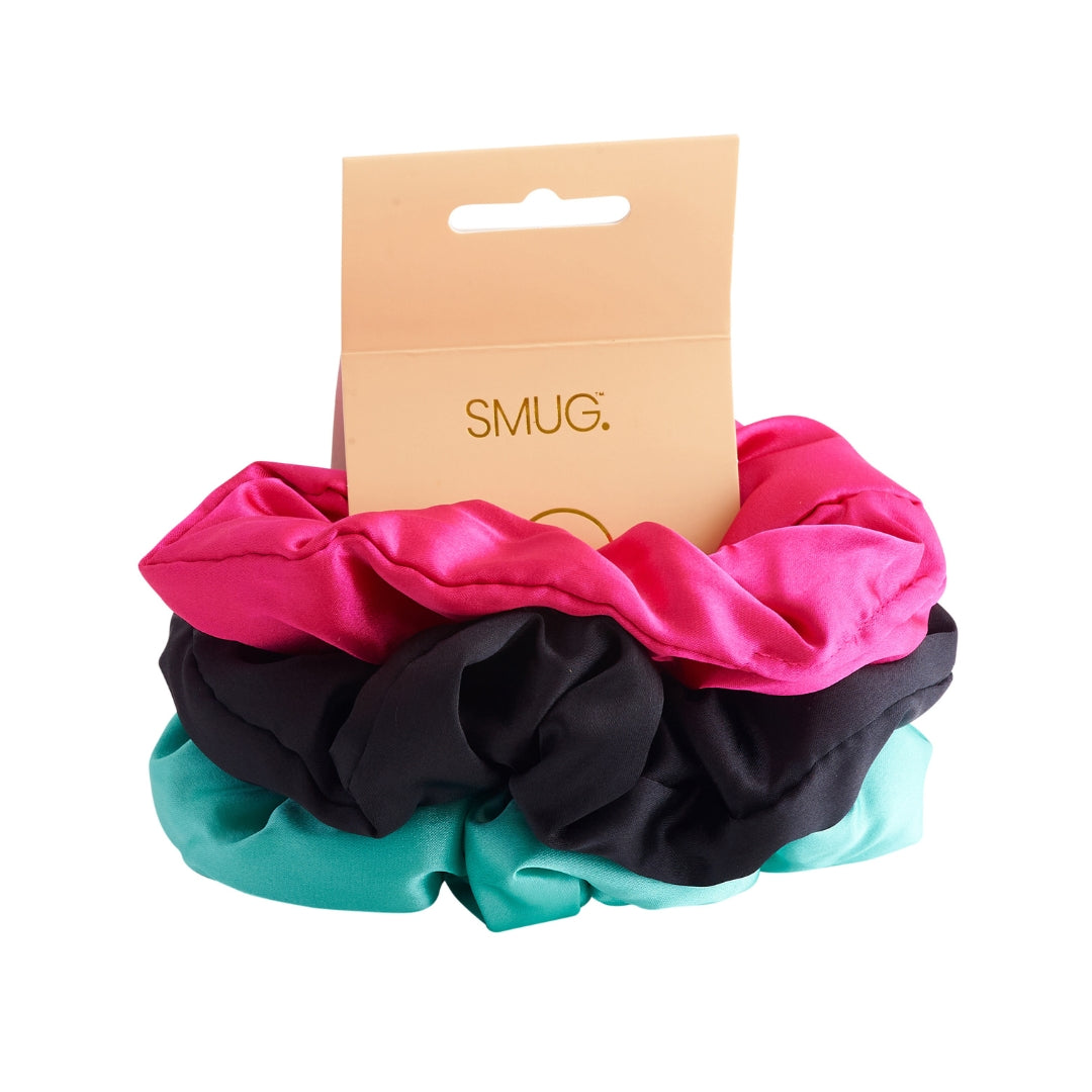 Satin Hair Scrunchie Set of 3 Aqua Black