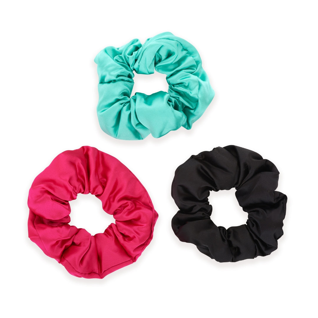 Satin Hair Scrunchie Set of 3 Aqua Black
