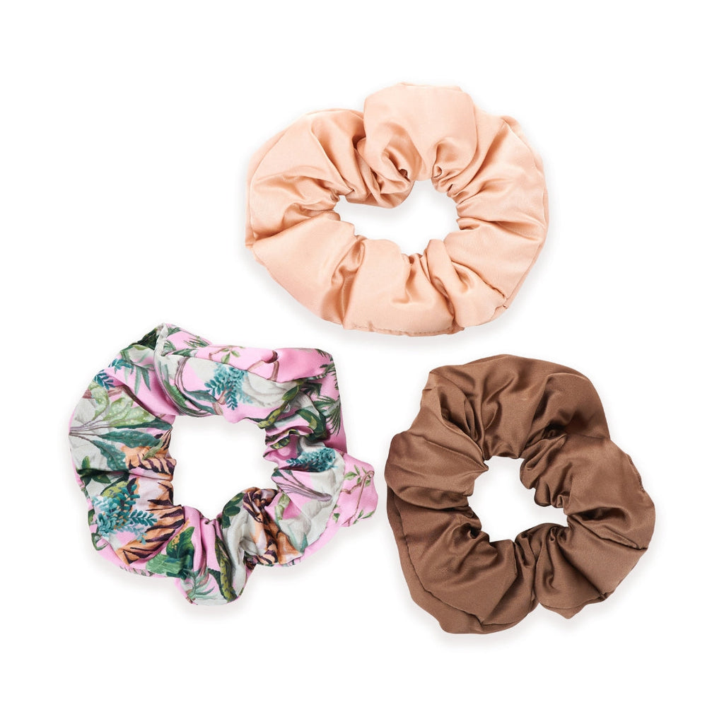 Cloud Satin Hair Scrunchie Set of 3 Caramel Tiger