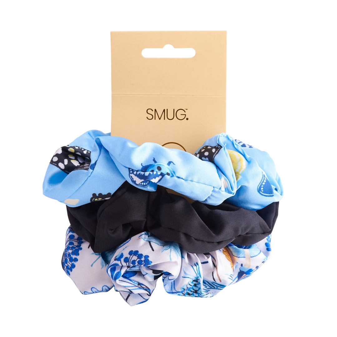 Cloud Satin Hair Scrunchie Set of 3 Cornflower Butterflies