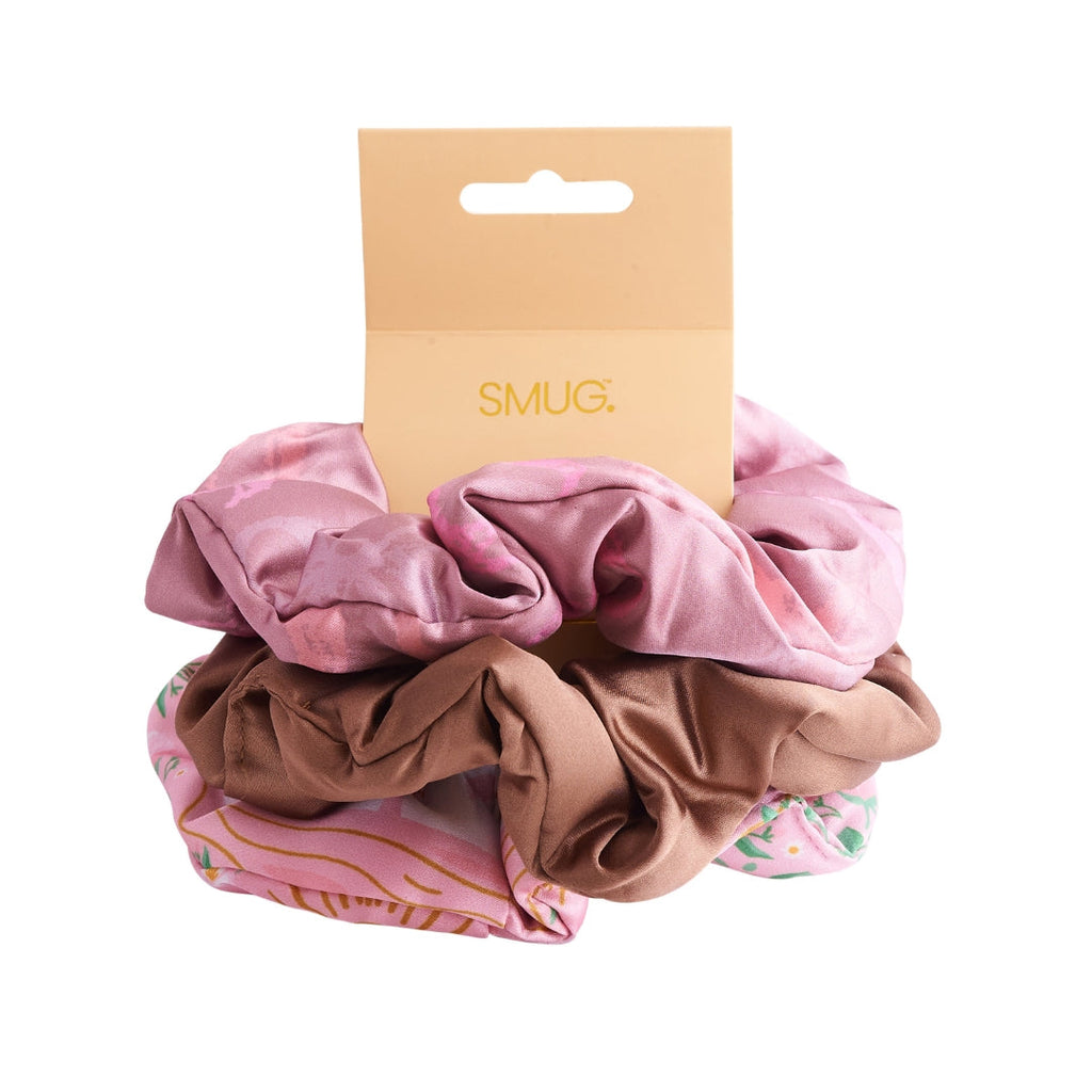 Satin Hair Scrunchie Set of 3 Mocha Swans