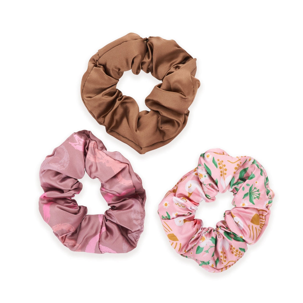 Satin Hair Scrunchie Set of 3 Mocha Swans