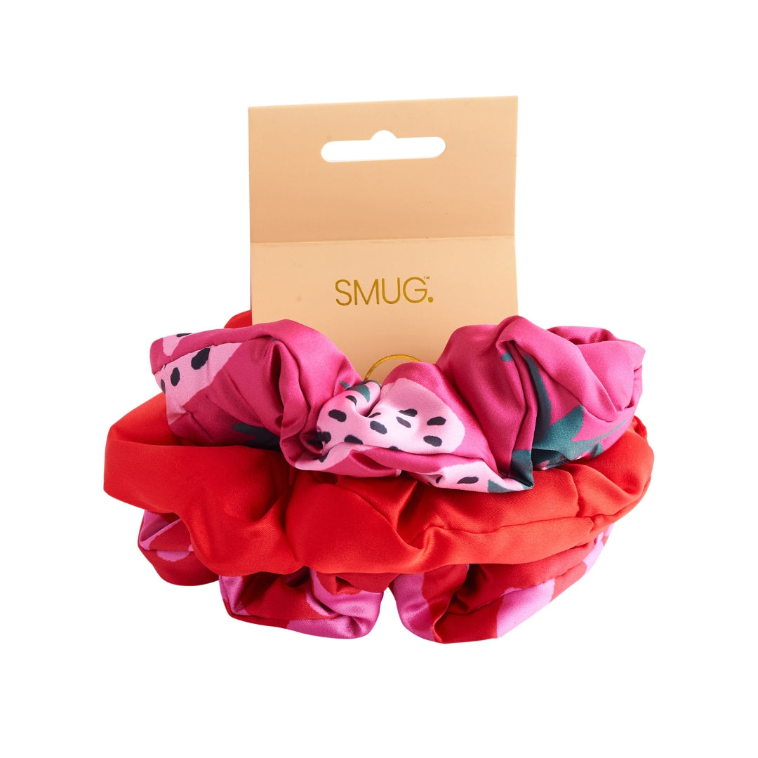 Strawberry Leopard Cloud Satin Hair Scrunchie Set of 3