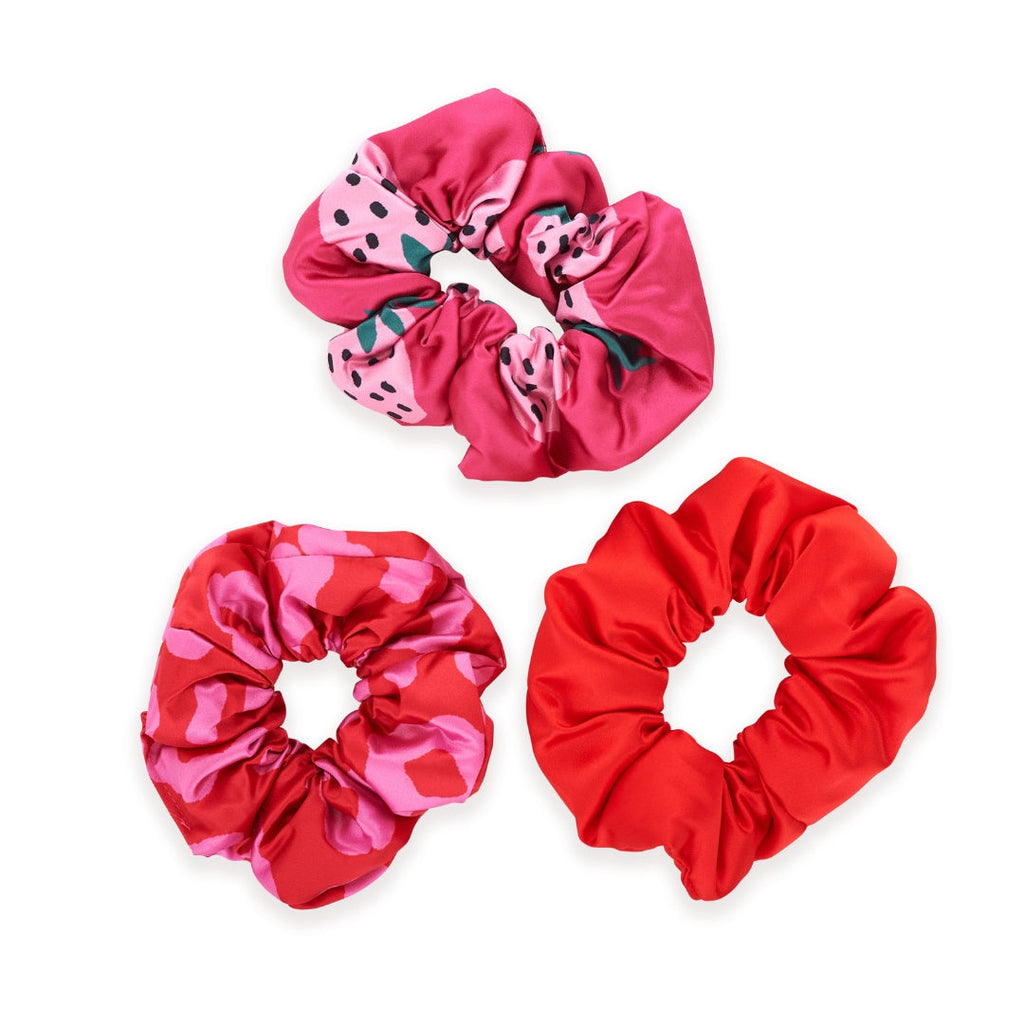 Strawberry Leopard Cloud Satin Hair Scrunchie Set of 3