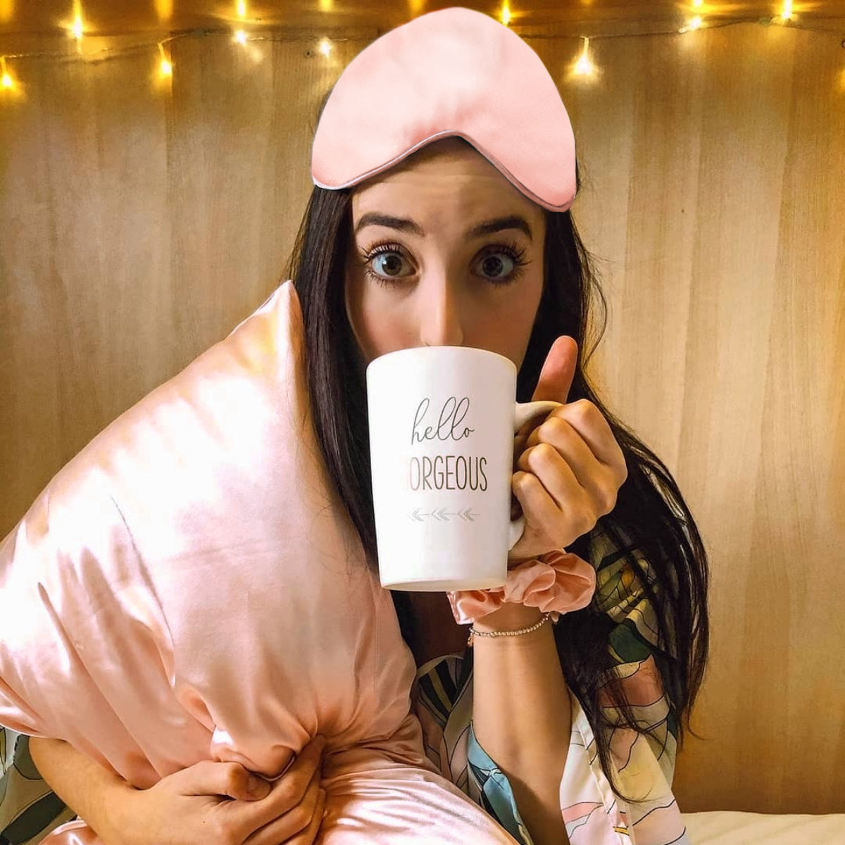 Pink Satin Pillowcases and Sleep Masks Set