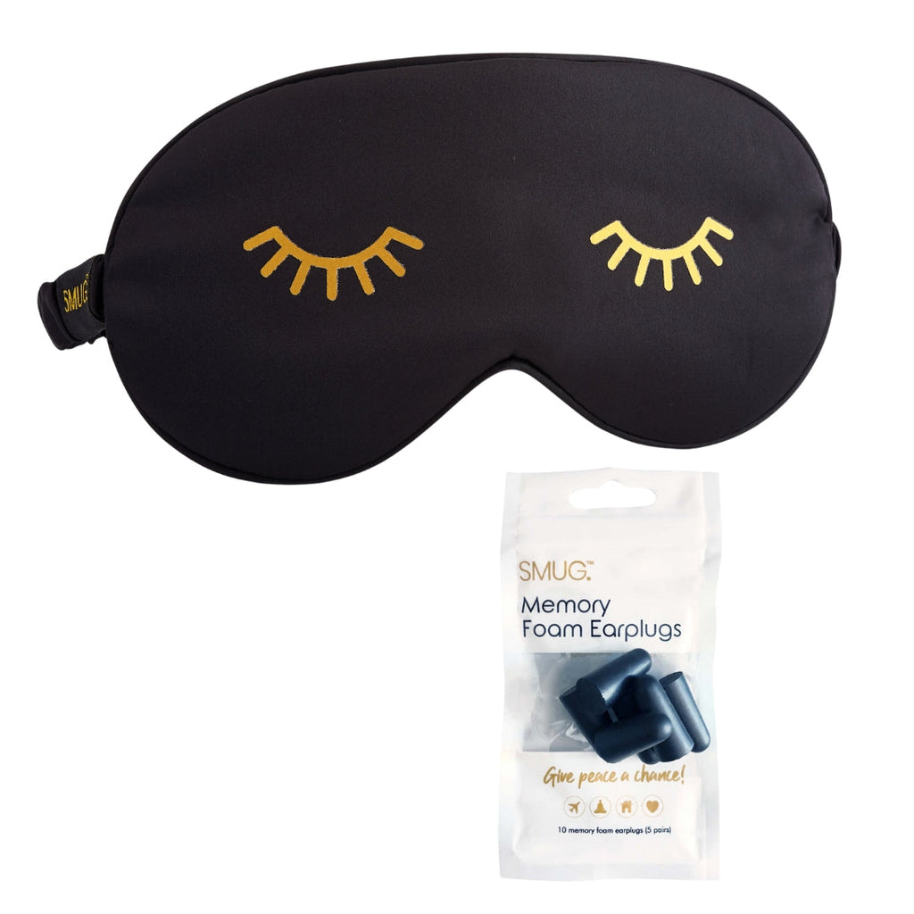 Black Satin Sleep Mask with Wink Print