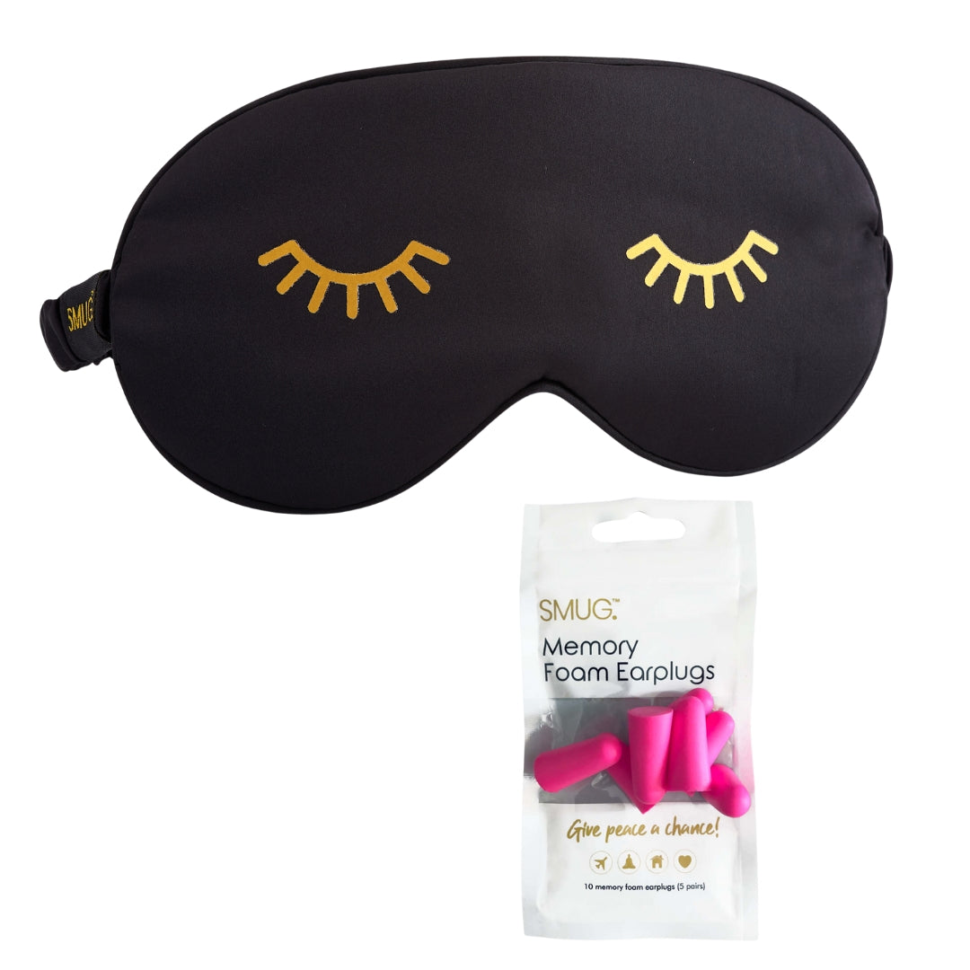 Black Satin Sleep Mask with Wink Print