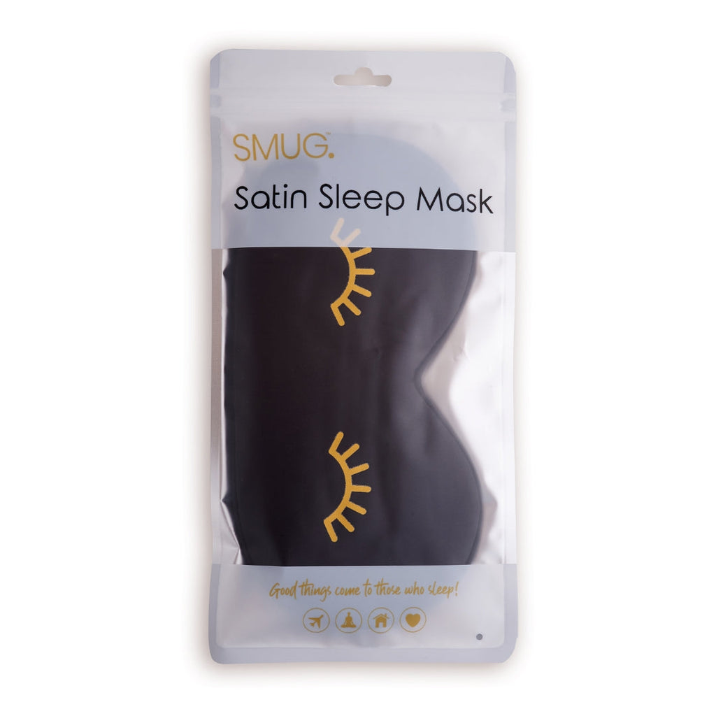 Black Satin Sleep Mask with Wink Print